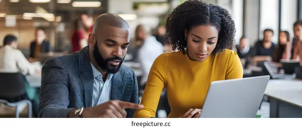 Business Colleagues Working on Laptop Together in Office