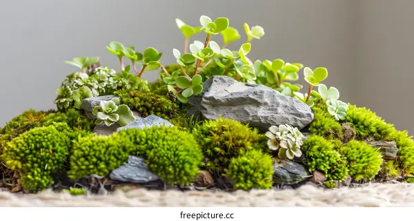 Green Moss and Succulents Landscape