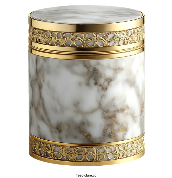 [Transparent Background PNG]Elegant Gold Accented Marble Decorative Container