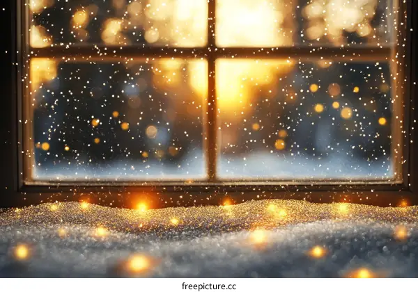 Winter Wonderland Window View with Snow and Lights