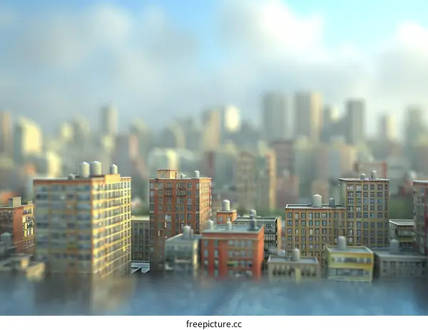 Miniature Cityscape of Urban Buildings