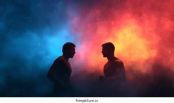 Two Caucasian Men Confrontation Silhouette