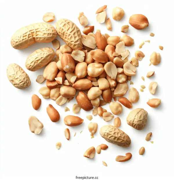 Peeled Peanuts Scattered on White Background