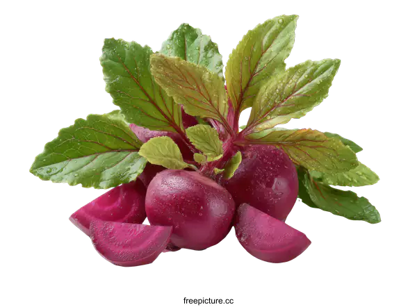 [Transparent Background PNG]Fresh Beetroot with Leaves and Slices