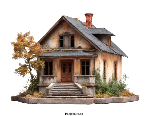 [Transparent Background PNG]Detailed Miniature Model of a Decayed House