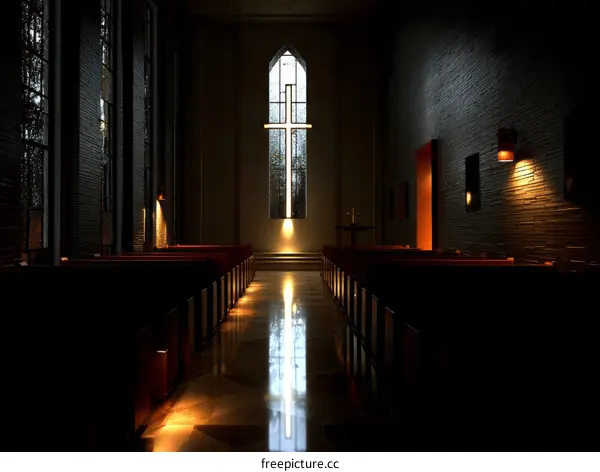 Empty Church Interior at Dusk