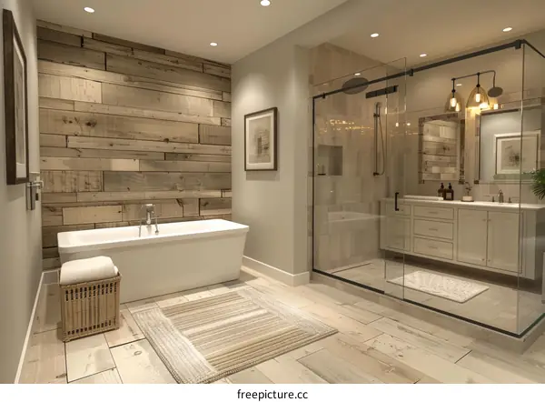 Modern Simple Bathroom Design with Shower, Bathtub, and Vanity