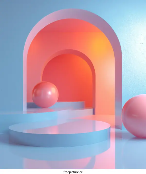 Abstract Geometric Podium with Spheres - Blue and Pink
