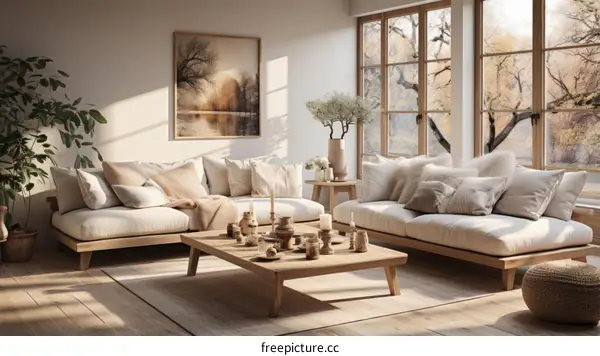 Bright and Airy Scandinavian Living Room with Large Windows
