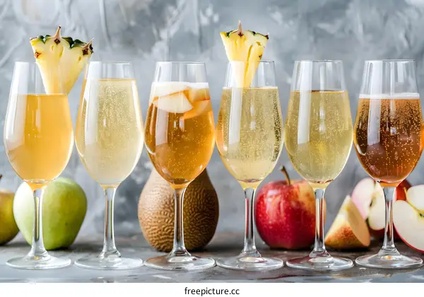 Sparkling Apple Cider in Glasses with Fresh Fruit