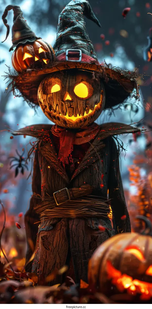 Halloween Pumpkin Lantern in a Forest