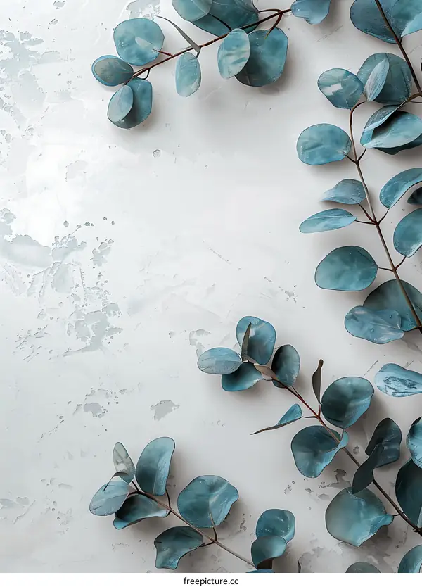 Eucalyptus Leaves on White Background Minimalist Flat Lay Photography