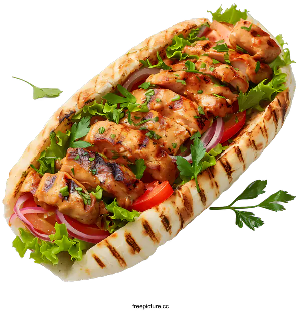 [Transparent Background PNG]pita bread sandwich with chicken and vegetables