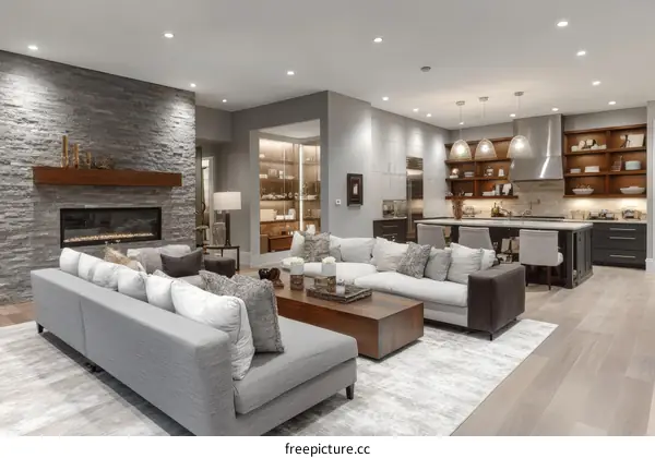 Modern Open-Concept Living Room with Kitchen