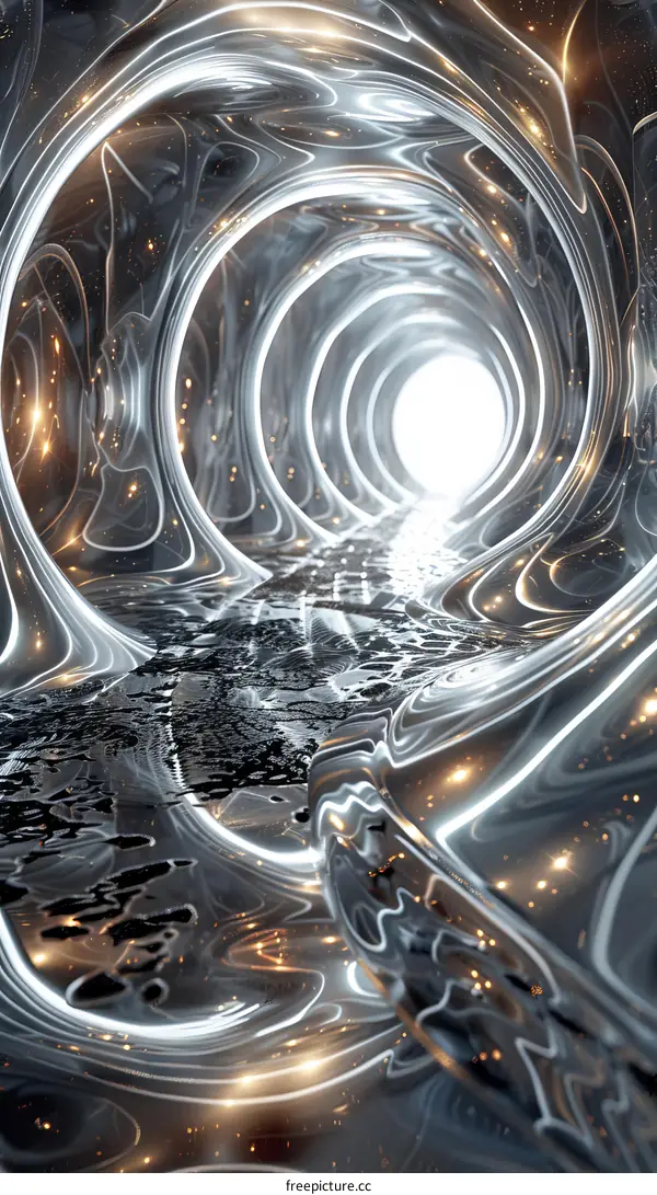 Futuristic Sci-Fi Tunnel with Glowing Lights and Shiny Metal Floor