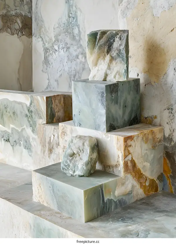 Green Onyx Stone Cube Abstract Minimalist Sculpture