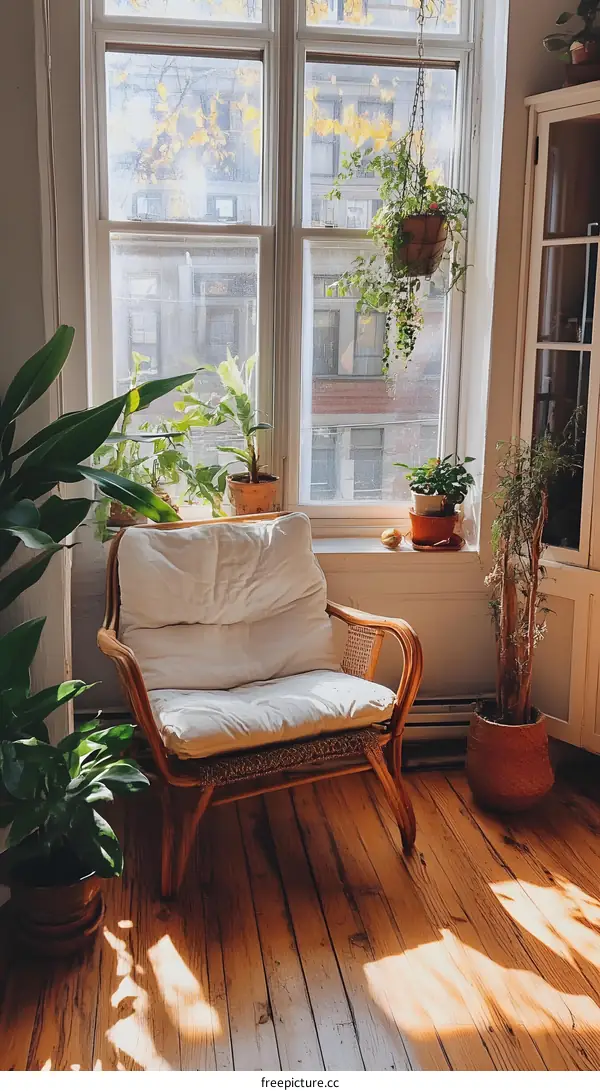 Cozy Living Room with Window and Plants