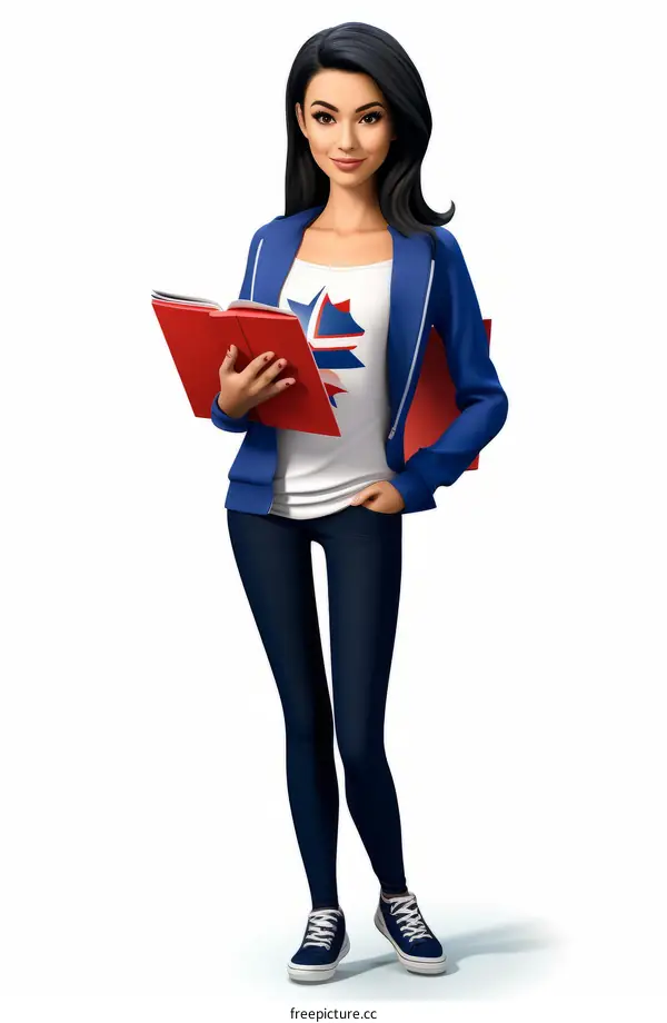 Young Woman in Blue Jacket Holding Book