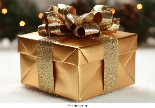 Golden Gift Box with Sparkling Ribbon