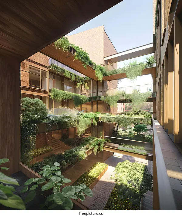 Modern Interior Design of a Building with a Greenery Courtyard