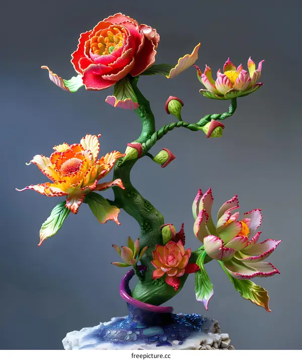 Colorful Sugar Flowers Arrangement on a Decorative Base