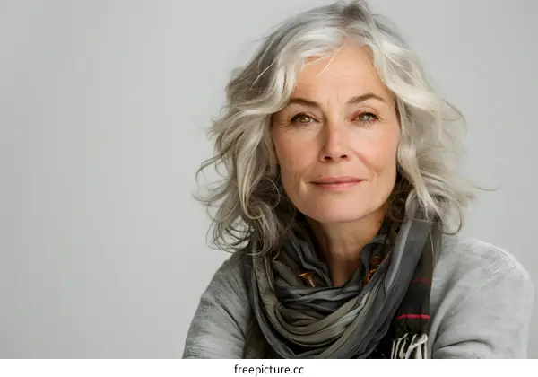 portrait of a beautiful woman with gray hair