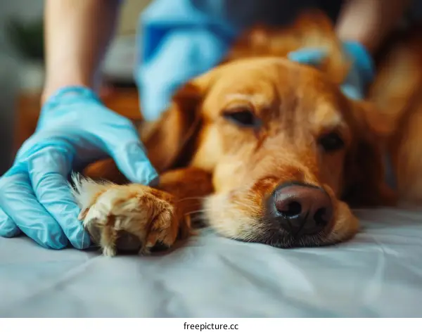 Veterinarian Examining Sick Dog at Animal Hospital