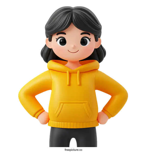 [Transparent Background PNG]Cartoon Girl Wearing a Yellow Hoodie Illustration