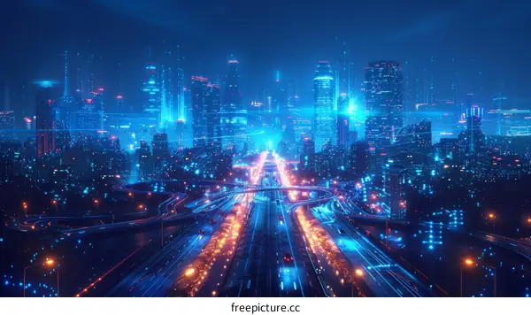 Blue and orange digital city