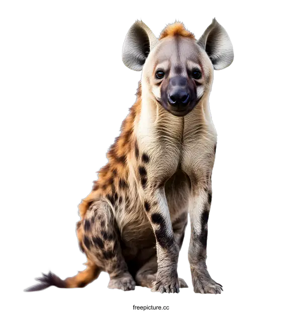 [Transparent Background PNG]Spotted Hyena Sitting on White Background