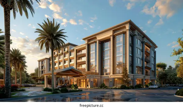 Luxury Hotel Exterior Architectural Illustration