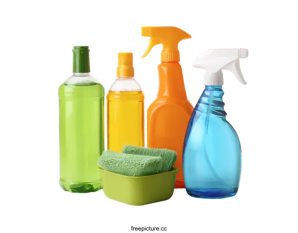 [Transparent Background PNG]Colorful Cleaning Supplies and Cleaning Cloths
