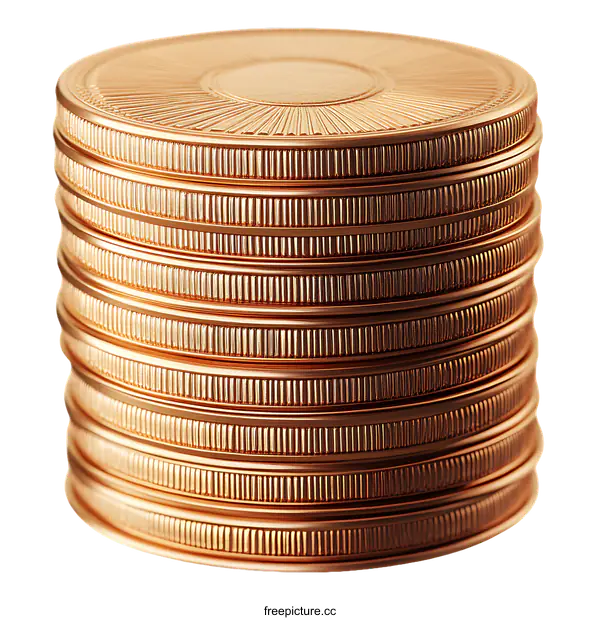 [Transparent Background PNG]Stack of Copper Coins Closeup
