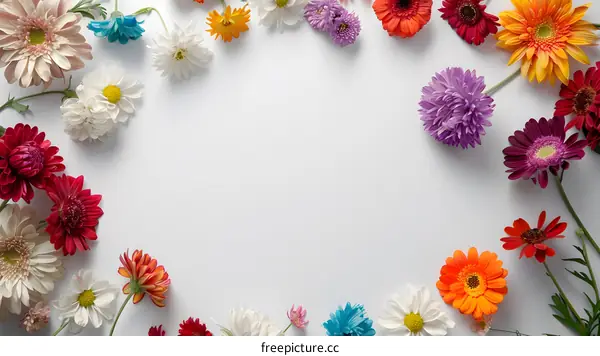 Colorful Flowers Border on White Background