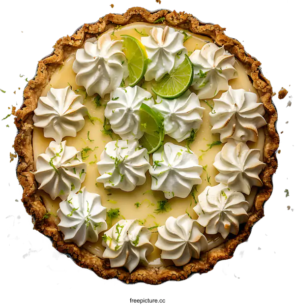 [Transparent Background PNG]A delicious key lime pie with a graham cracker crust and fluffy peaks of meringue