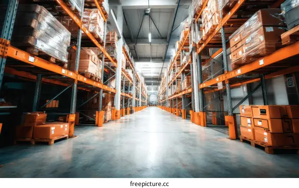 Large Warehouse Filled with Packed Cardboard Boxes