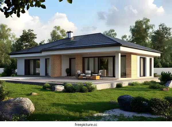 Modern House Design with Patio and Yard