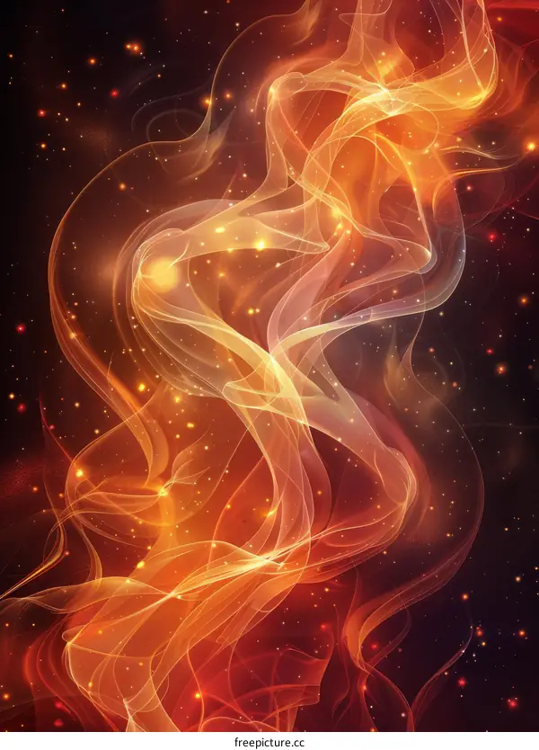 Orange red abstract fractal flame against a black background with glowing stars