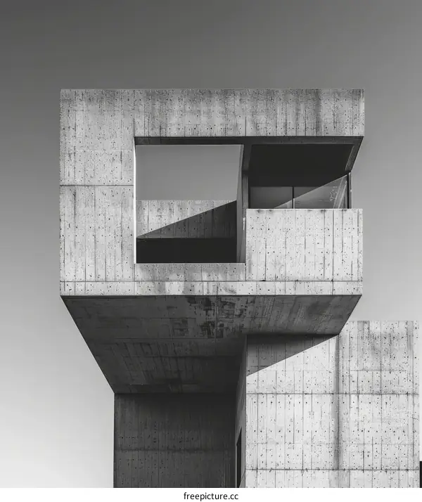 Modern Concrete Building with a Large Opening and Negative Space