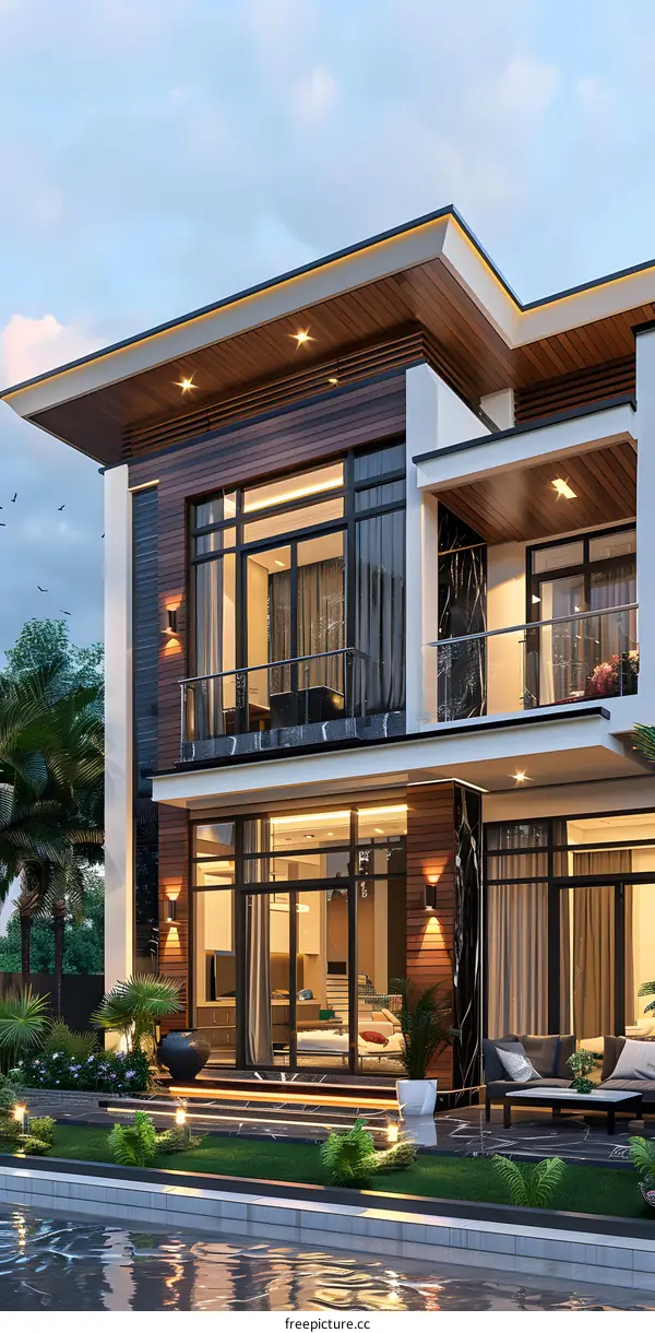 A Modern House with Pool near Palm Trees