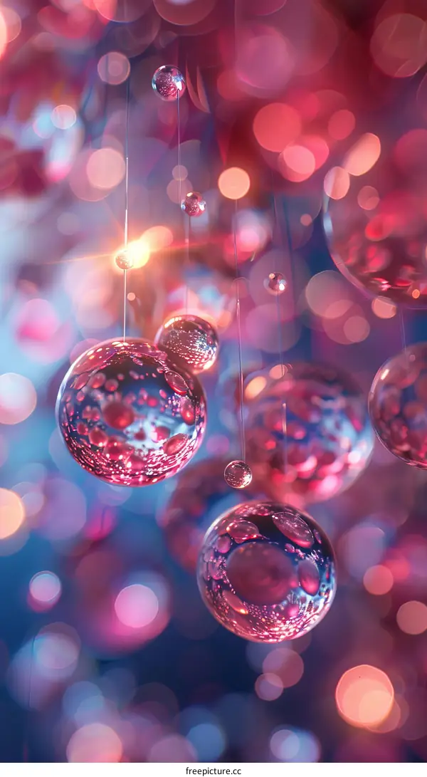 Pink and Purple Bokeh Background with Hanging Glass Ornaments