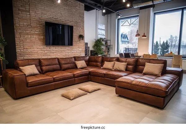 Modern Brown Leather Sectional Sofa in a Stylish Living Room