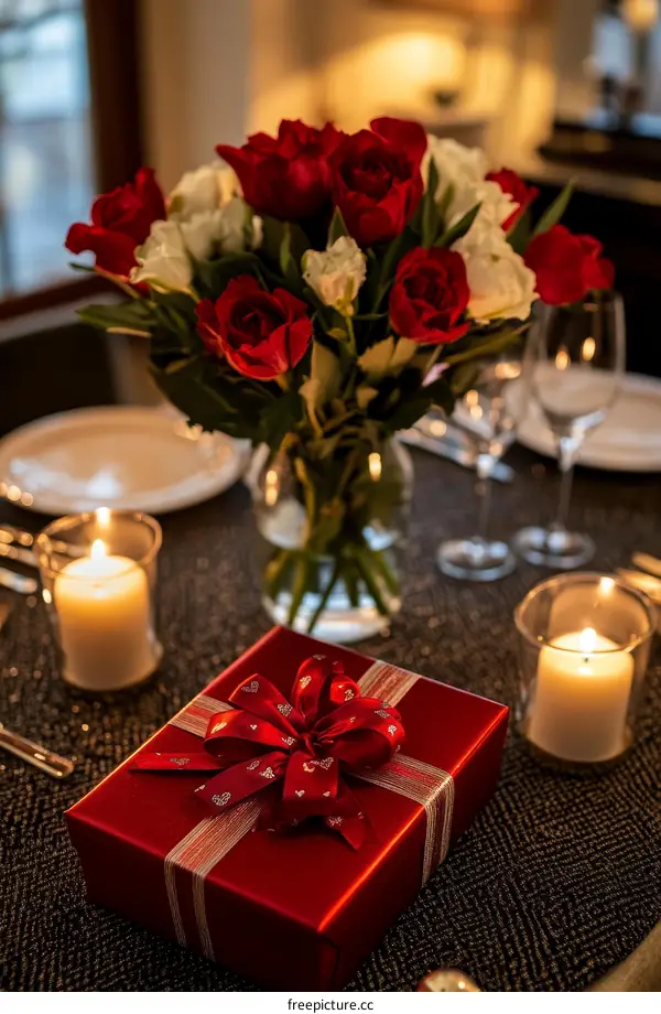 Romantic Dinner Table Setting with Gift