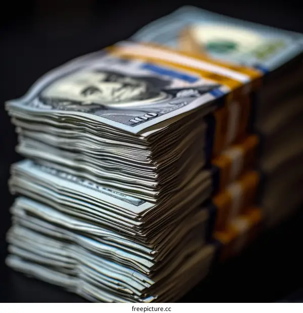 Stack of one hundred dollar bills