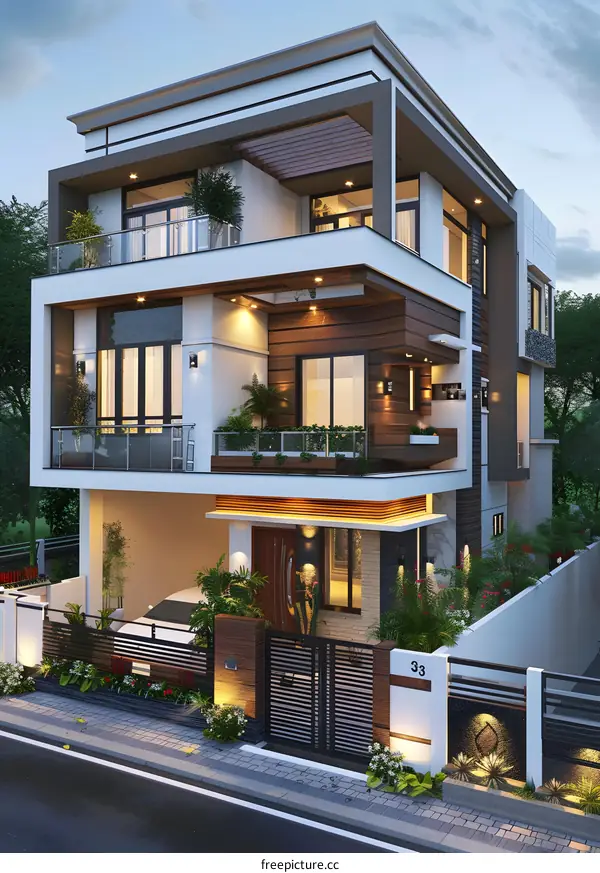 A three-story modern house
