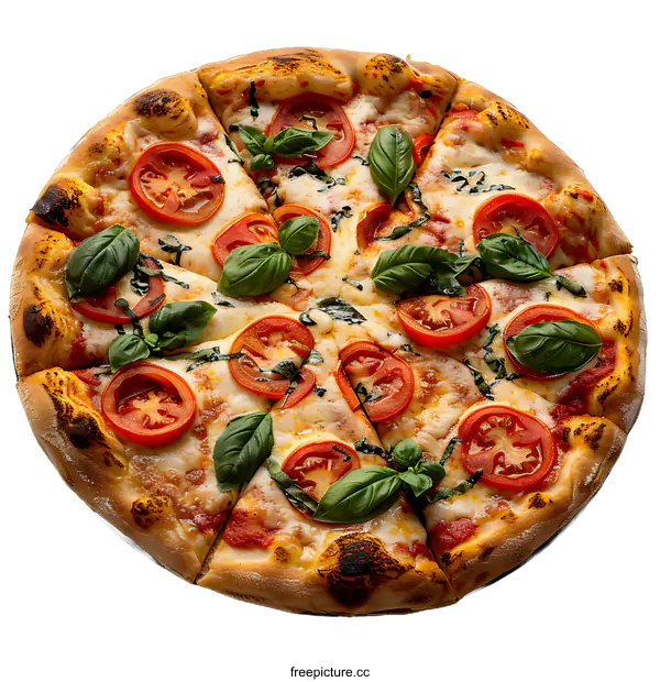 [Transparent Background PNG]Pizza with tomatoes, basil and cheese