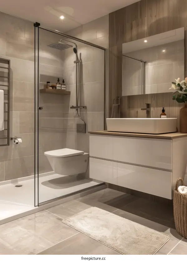 Modern Minimalist Beige Bathroom Design