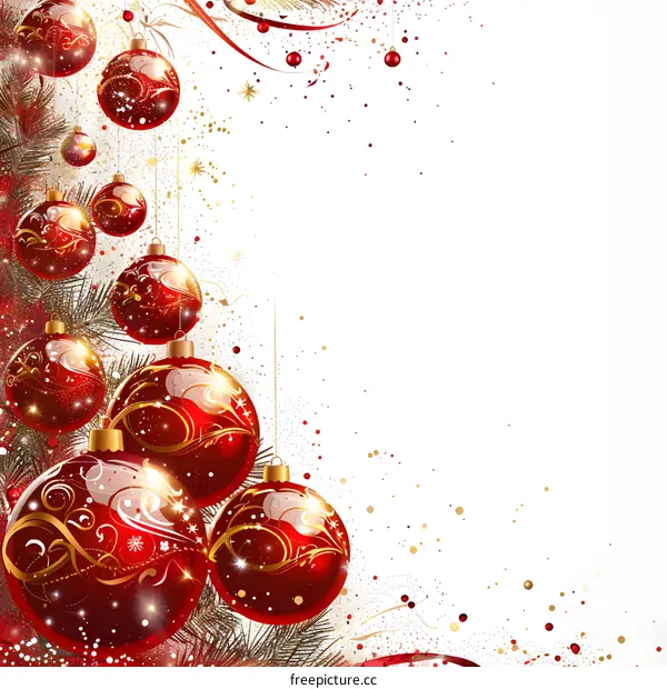 Christmas red balls with golden patterns