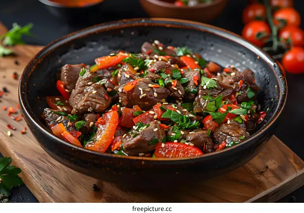 Spicy Beef Stir Fry with Peppers and Herbs
