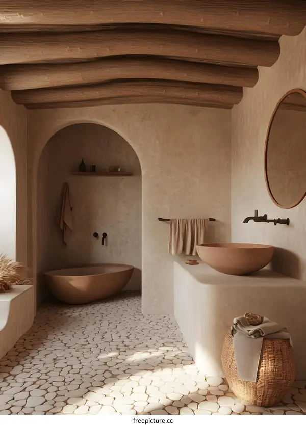 Modern Minimalist Bathroom Interior Design With Pebble Floor